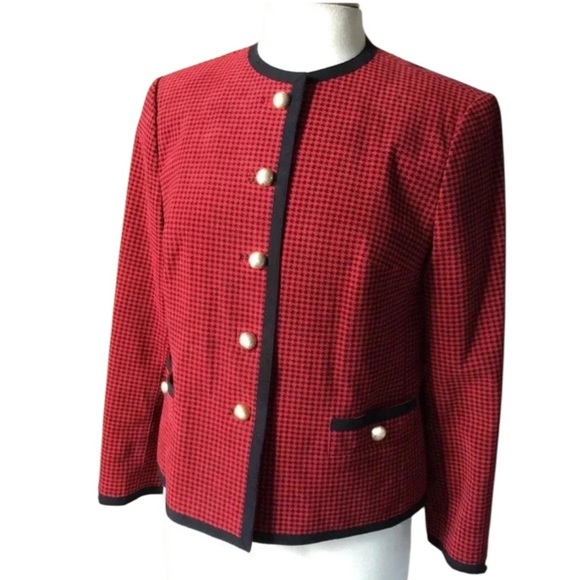 Vintage Hong Kong Red Houndstooth Jacket Size S - Picture 3 of 8